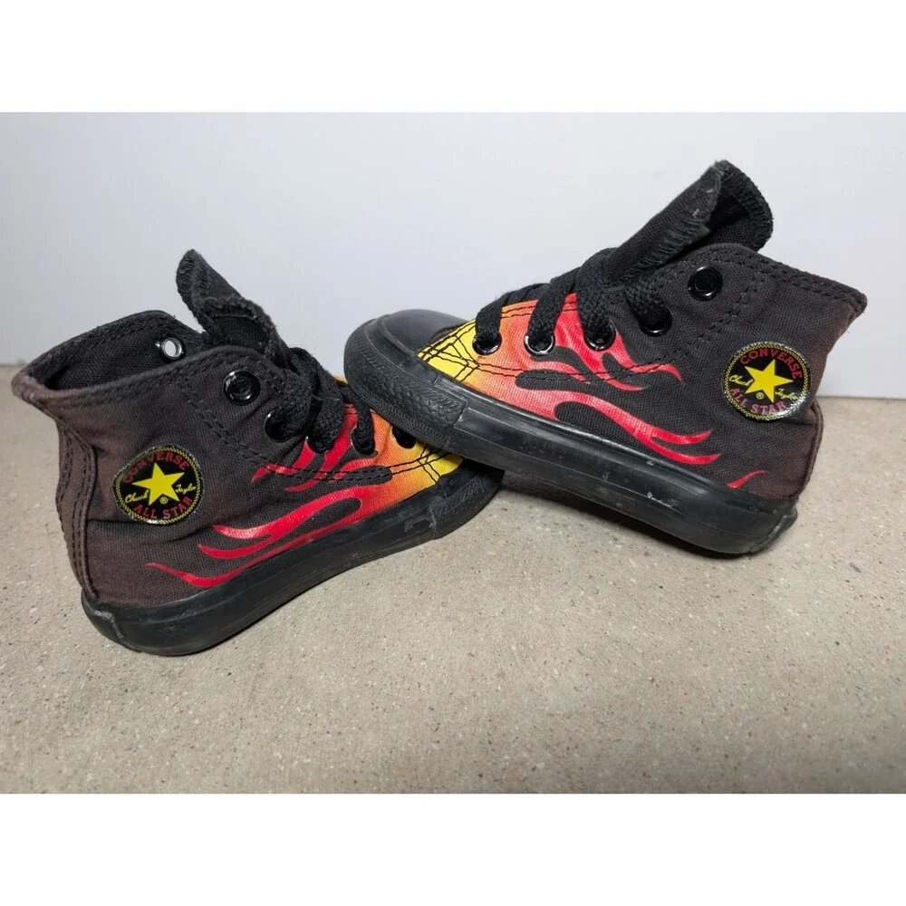 Converse Chuck Taylor All Star Hi Flames Fire Black Toddler Shoes Size 4T